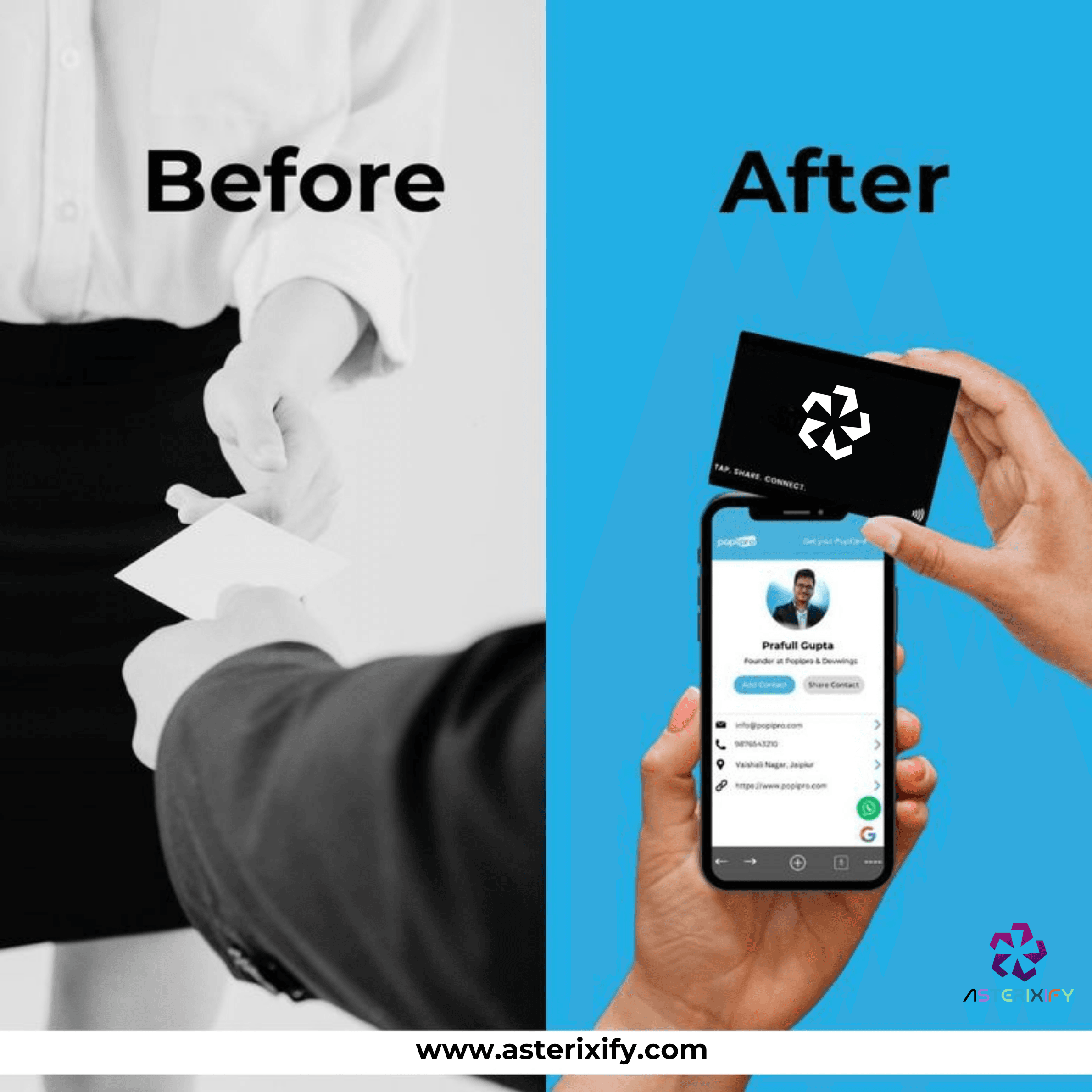 Before and after — paper cards replaced by a single NFC smart card