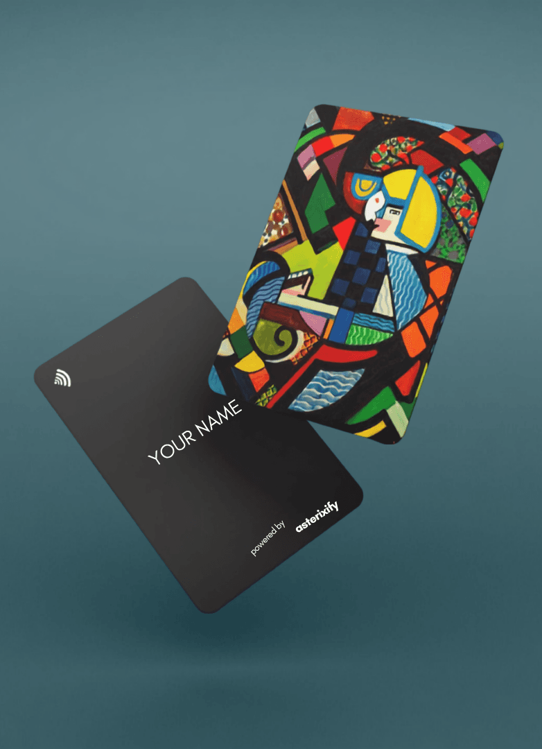 Asterixify NFC Business Card — customisable dark card with bold artwork